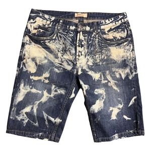 Decibel Mens Bleach Splatter Acid Wash Denim Shorts Indigo Blue Sz 36 Streetwear